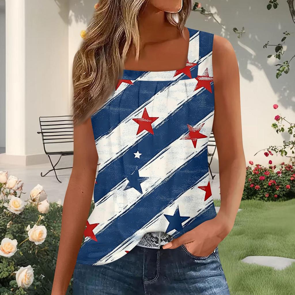 Damenmode Plissiertes bedrucktes Square-Neck West Top