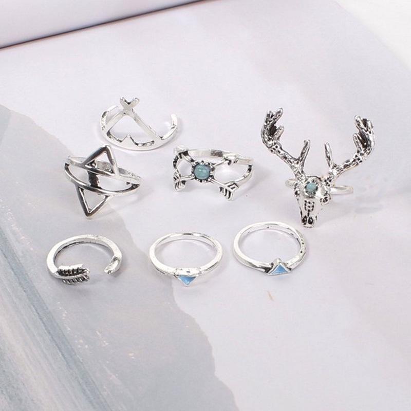 Vintage Gold And Silver Boho Gypsy Deer Head Triangle Turquoise Alloy Rings For Men And Women