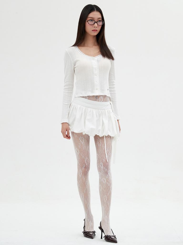 Elssibeui Lace-Trimmed Button Long-Sleeve Top_Ivory