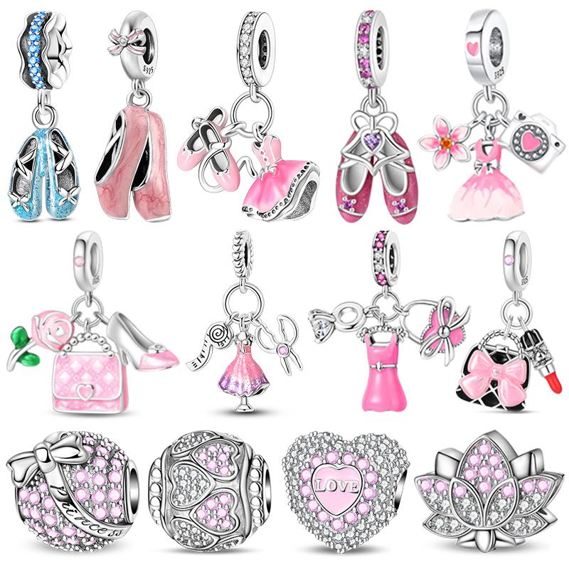 Original Copper Charms Bead Inlaid Zirconium Ballet Shoes Bag Rose Pendants Fit Bangle Bracelet Diy Jewellery Marking