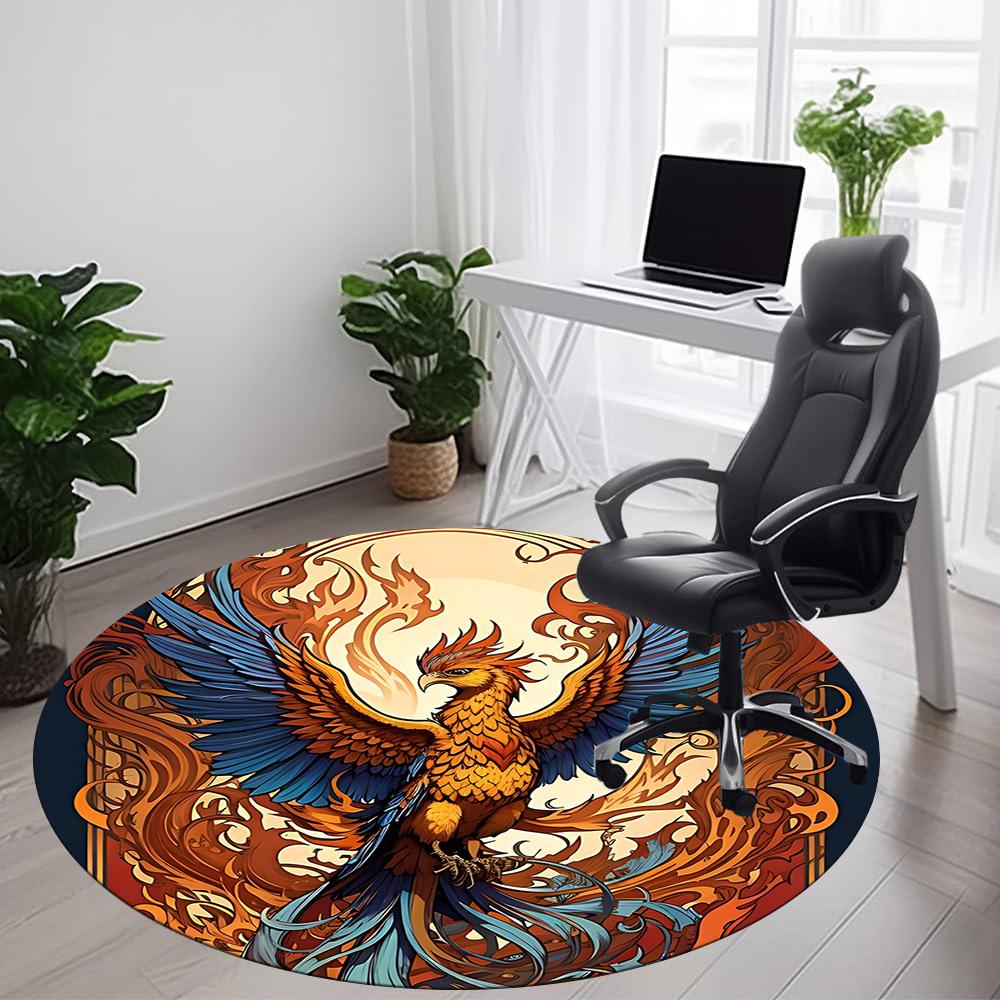 1pc Phoenix Flame Office Round Area Rug, Indoor Mat Suitable ForOffice, Under Office Chairs Bedroom Living Room Home Decor, Room Deco, D098