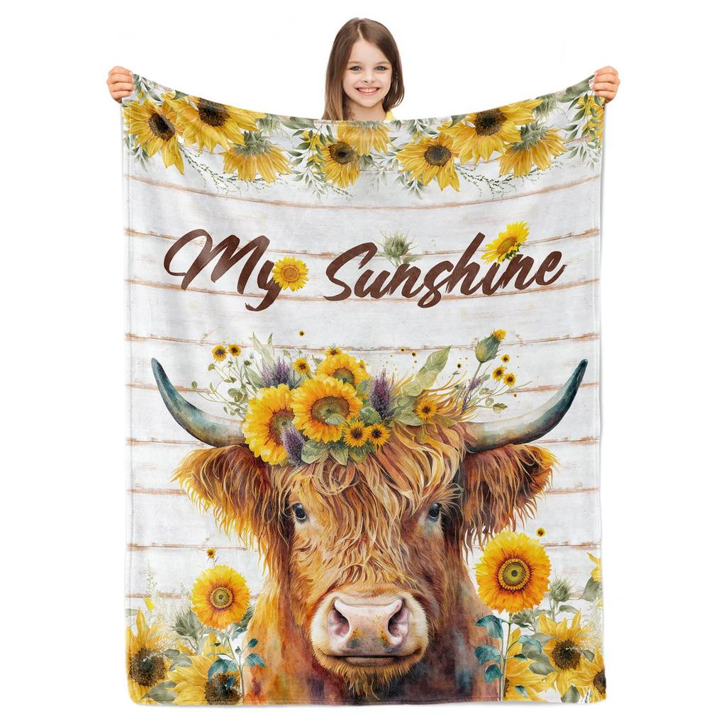 Sunflower Heights Cattle Digital-printed Polyester Bedroom Velvet Flannel Soft Sofa Cover Blanket Fleece Soft Sofa Cover