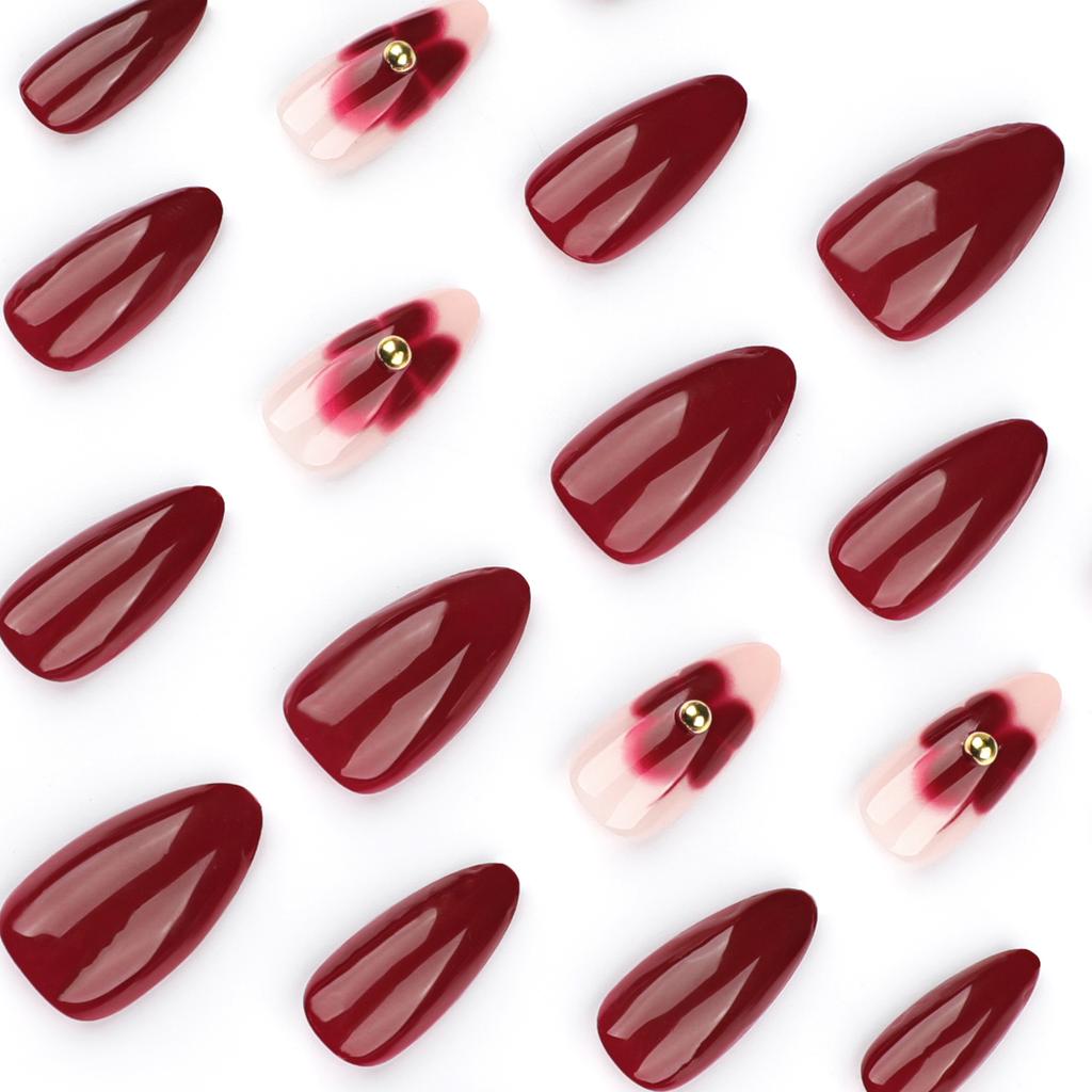 Simple Red Atmospheric Wearable Manicure, Advanced Sense Wearable Nail Film, Short Almond Flower Fake Nail