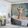 Cute Giraffe Shower Curtain Waterproof Fabric Bathroom Curta Bubble Bath Screen Divider Home Decor With Hooks