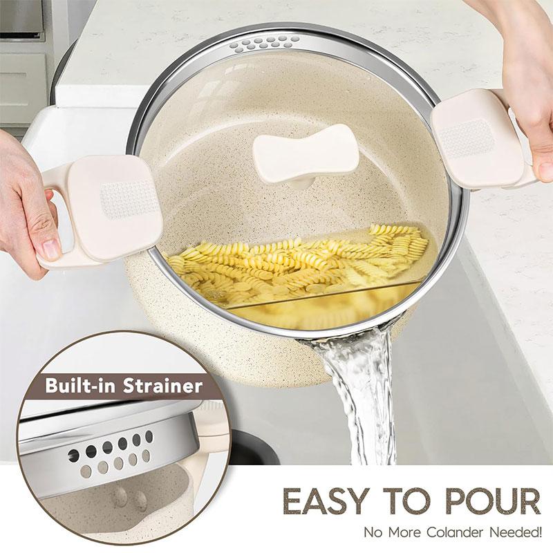 6 Quart Soup Pot Multipurpose Pasta Pot with Strainer Lid & Twist and Lock Handles Nonstick Stock Pot Spaghetti Cooking Pot