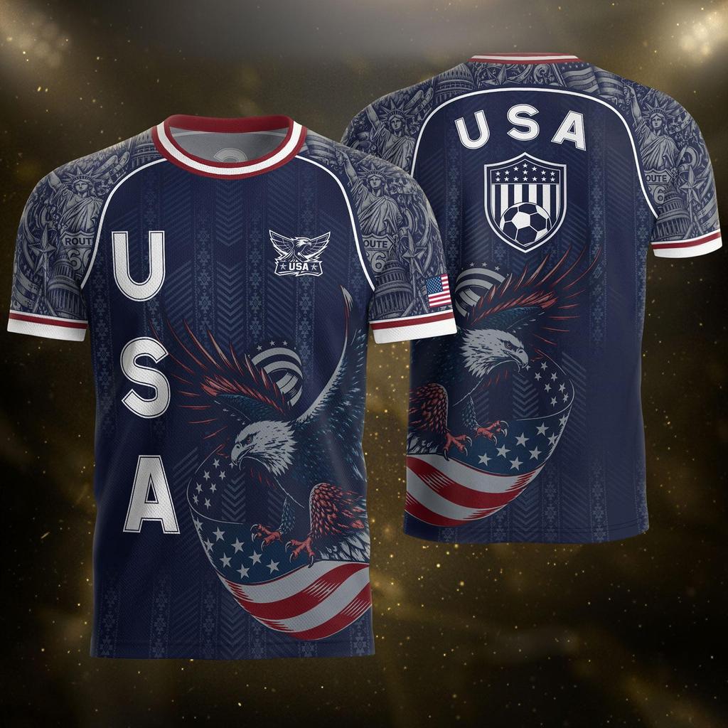 Men's USA Football Graphic Jersey Short Sleeve Crew Neck T Shirt Athletic Fit Lightweight Soccer Top for Outdoor Sports and Casual Wear