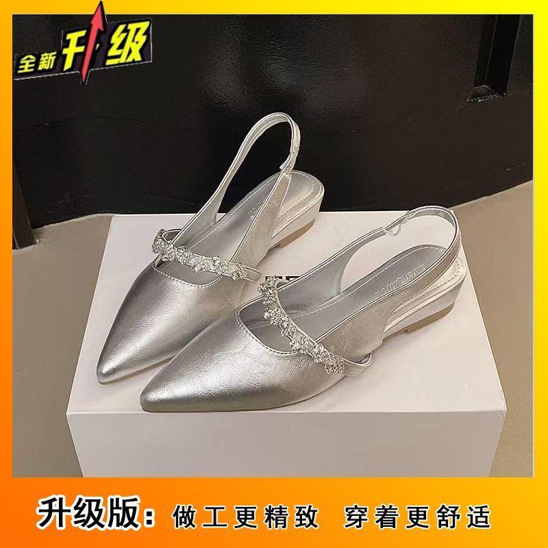 With skirt low heel pointed rear empty Mary Jane shoes women's 2025 summer new temperament flat French light mouth sandals