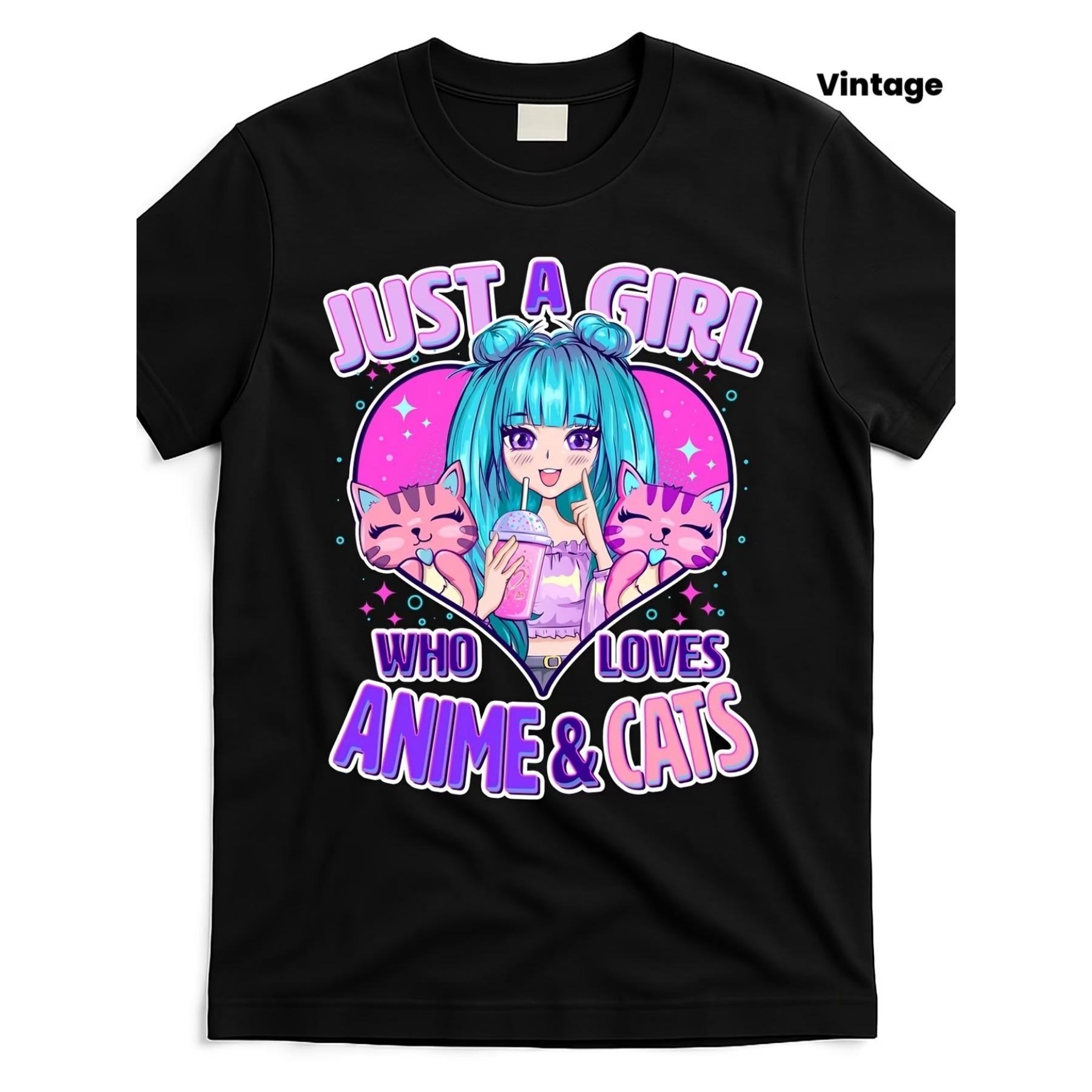 

Cute-Just-a-Girl-Who-Loves-Anime-and-Cats T-Shirt for Men and Women XXL
