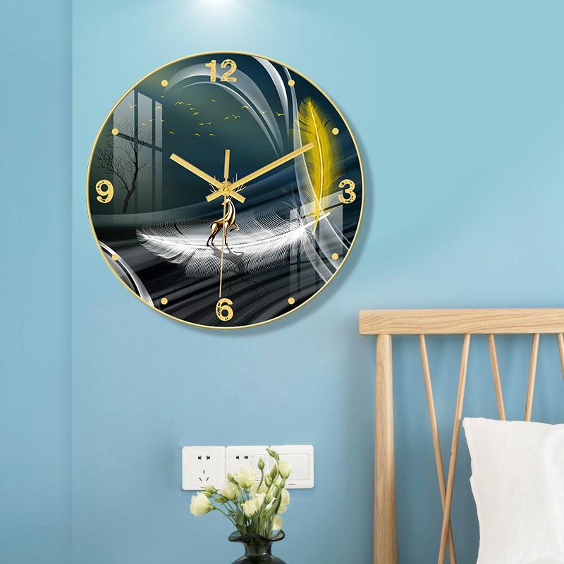 12/14-inch Simple Creative Silent Wall Clock Nordic Fashion Crystal Porcelain Clock Home Living Room Wall-mounted Glass Clock