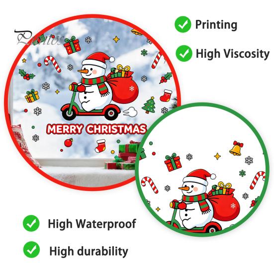 Winter Home Decor Cute Snowman Scooter Christmas Static Window Cling, Cartoon Merry Glass Decorations Decal, Waterproof Sticker for Shop Xmas