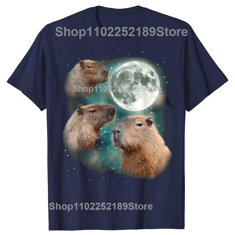 3 Capybara Moon Weird Howling T Shirt Funny Cute Animal Unisex Classic Short Sleeves Tee Shirt Fashion Casual Streetwear Tops