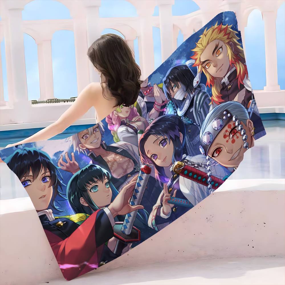 Anime Demon-Slayer Beach Towel Colorful Bath Towels for Girl Microfiber Quick Dry Custom Sand Free Beach Yoga Spa Gym Pool