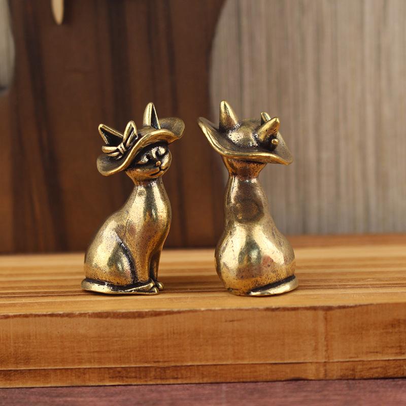 Brass Brass Princess Cat Statue Creative Animal Desk Ornaments Desktop Home Decor Collection Cute Statue Ornaments