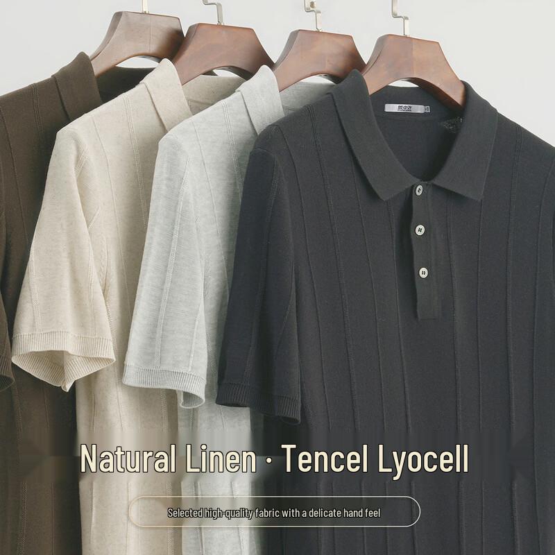 SNOWFLYING Men s Ribbed Tencel Linen Polo Shirt L
