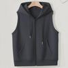 Women's Solid Color Plus Size Fashionable Hooded Drawstring Pocket Vest Top Jacket