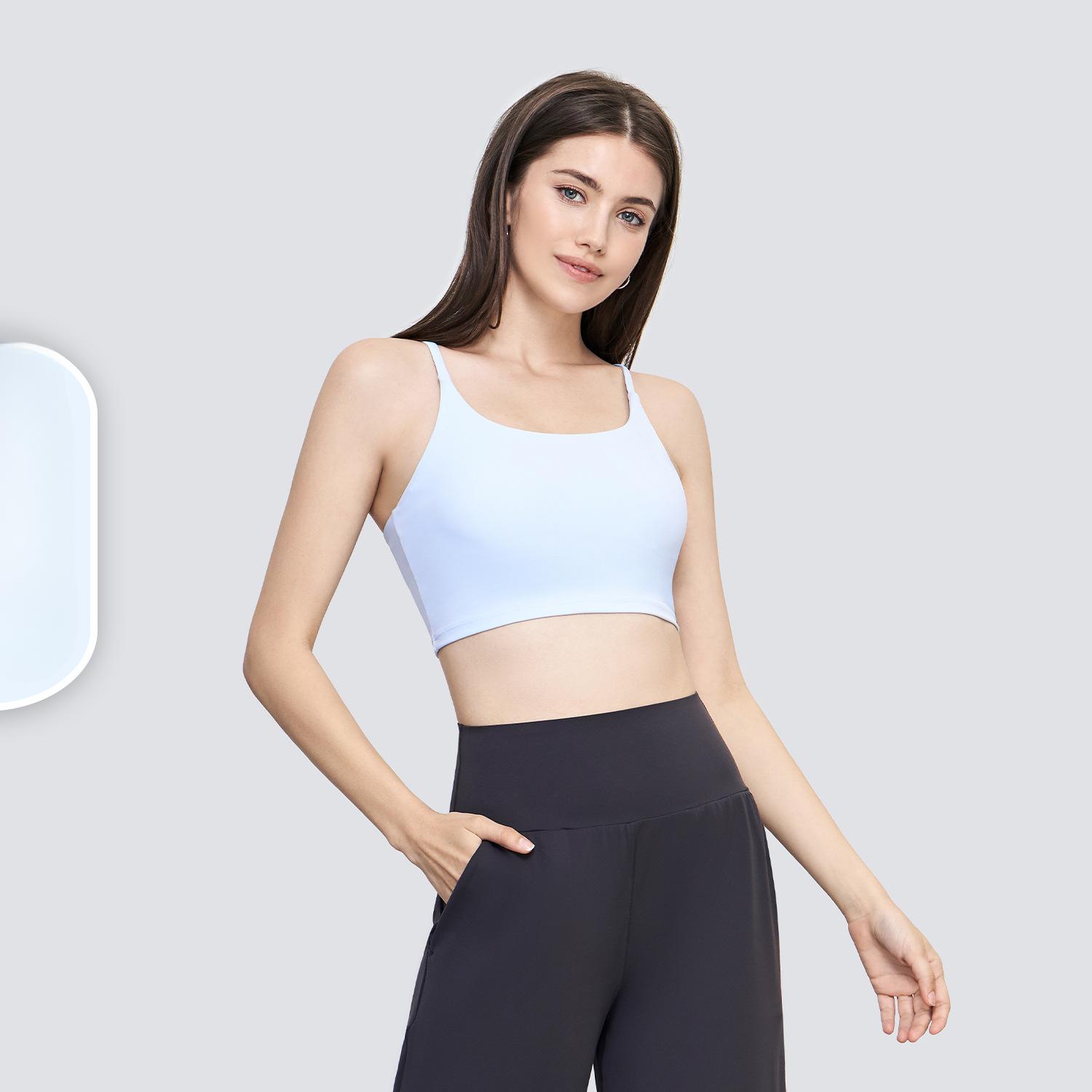 

Женский удобный удлиненный спортивный бюстгальтер из лайкры, летний фитнес-топ, майка, жилет, красивая спинка, бюстгальтер для йоги, одежда для йоги 10 светло-синий