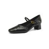 Skinny little square head! Leather light mouth single shoes women's thick heel retro Mary Jane shoes burgundy middle heel leather shoes