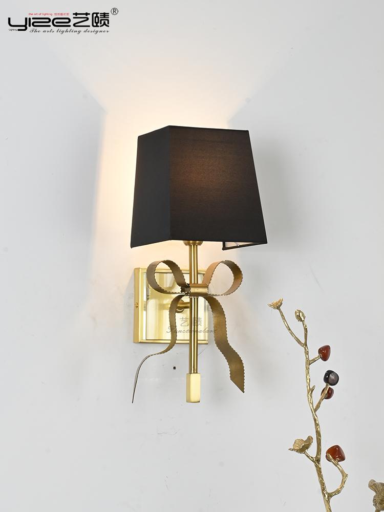 Large Retro Copper Ribbon Wall Light for Living Room Princess Bow Light Big Black/Biege Fabric Lampshade LED Wall Fixtures