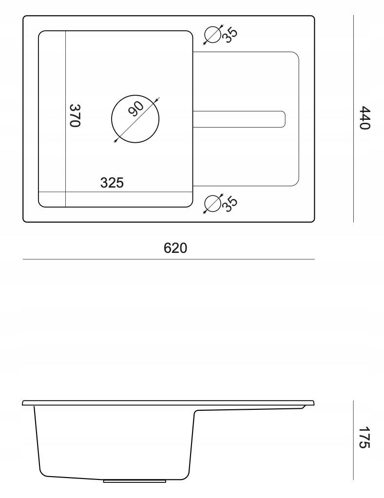 Gray Granite Sink Nayes 62x44 + Siphon + Faucet + Plug
