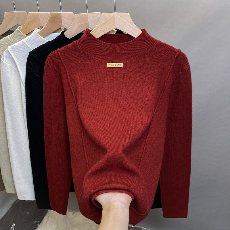 Plus-size Sweater Women's Semi-high Neck Pullover Knitted Top Women's Simple Knitted Sweater for Autumn and Winter