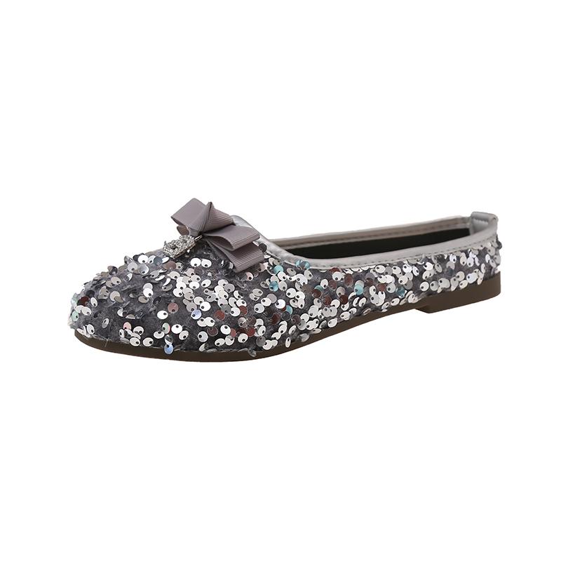 Fashion 2025 Shiny Sequin Slippers Women's Retro Style Flat Bottom Butterfly Knot Casual Summer Sandals Half Slip On Shoes