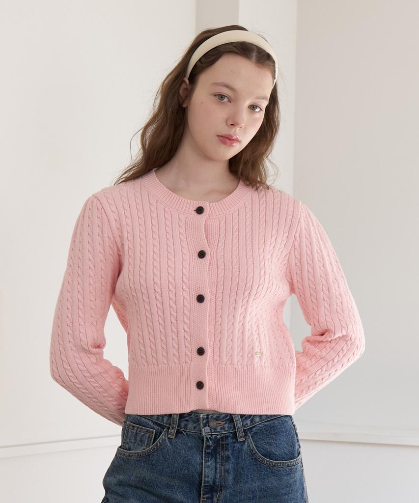 Cluny Soft Cable Knit Button Cardigan - Pink