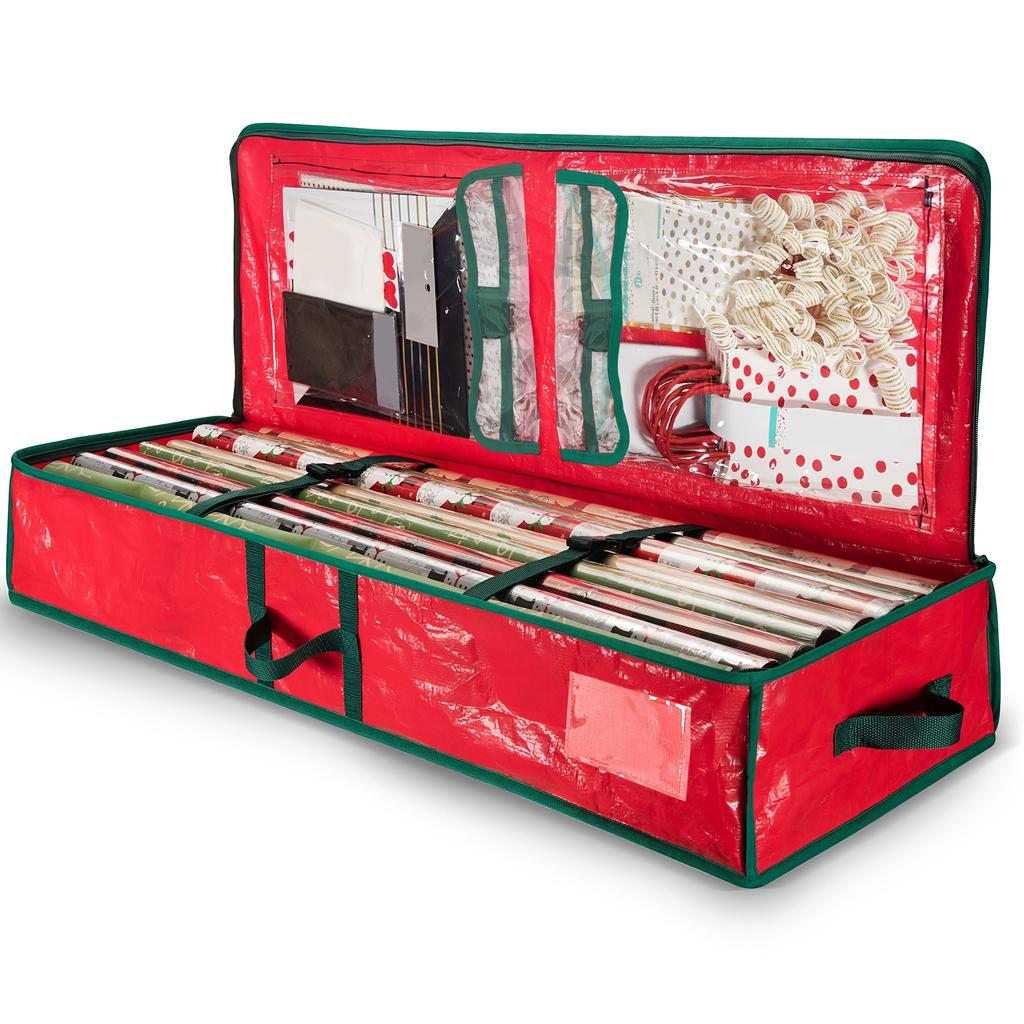 Underbed Gift Wrap Organizer - & Stain-Resistant Heavy-Duty Storage Box with Zippered Lid -  for Gift Wrapping Supplies