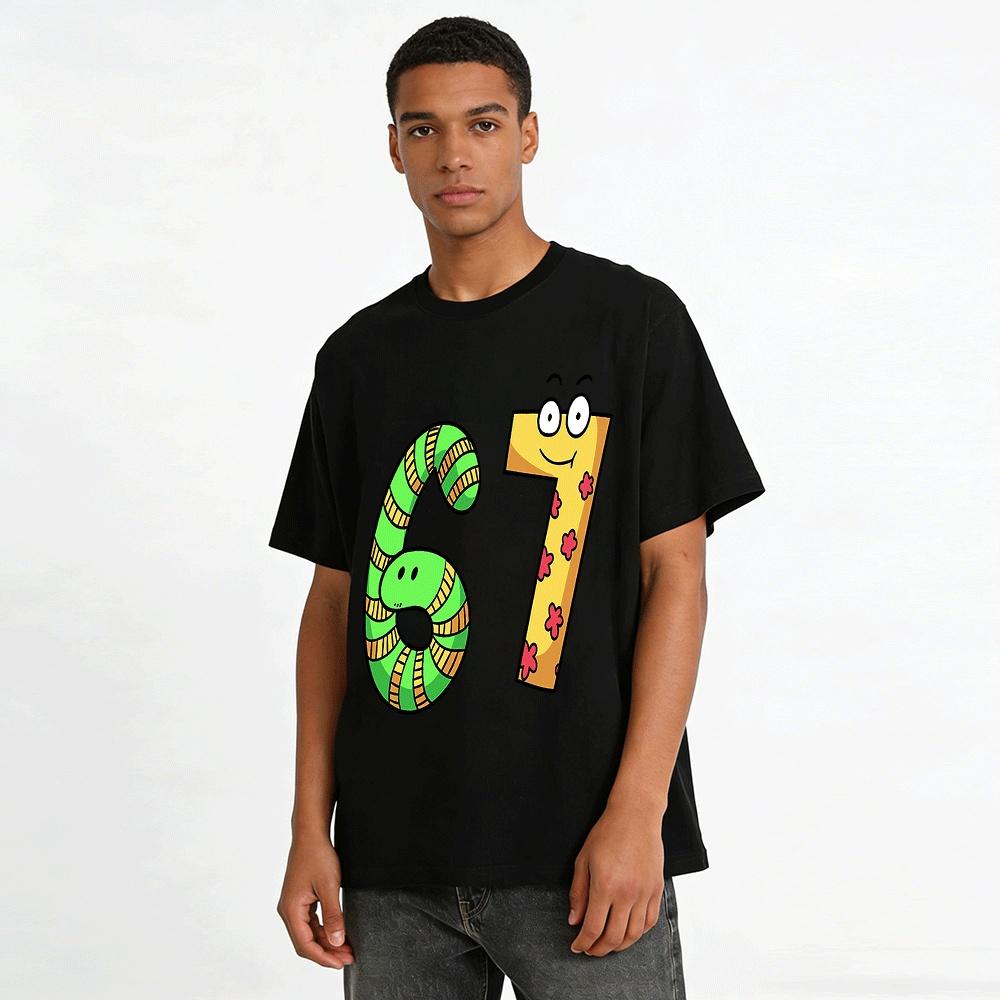 Cartoon Snake Pattern Number 67 Print Kids Casual Top Pure Cotton T-shirt