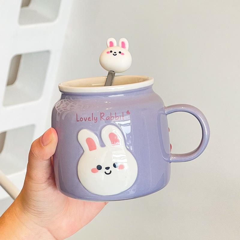 Creative Ceramic Cup High Value Household Cartoon Cute Couple Water Cup With Lid Souvenir
