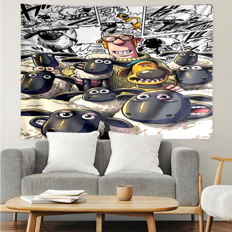 1PC Sheep And Shaun Adventure Tapestry Accessories Playroom Tapestry, for Bedroom,Livingroom, Dormitory Room Wall Decor Fan Birthday Gifts
