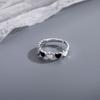 925 Sterling Silver Black And White Heart Connected Adjustable Rings For Women Engagement Wedding Vintage Jewellery Argent 925