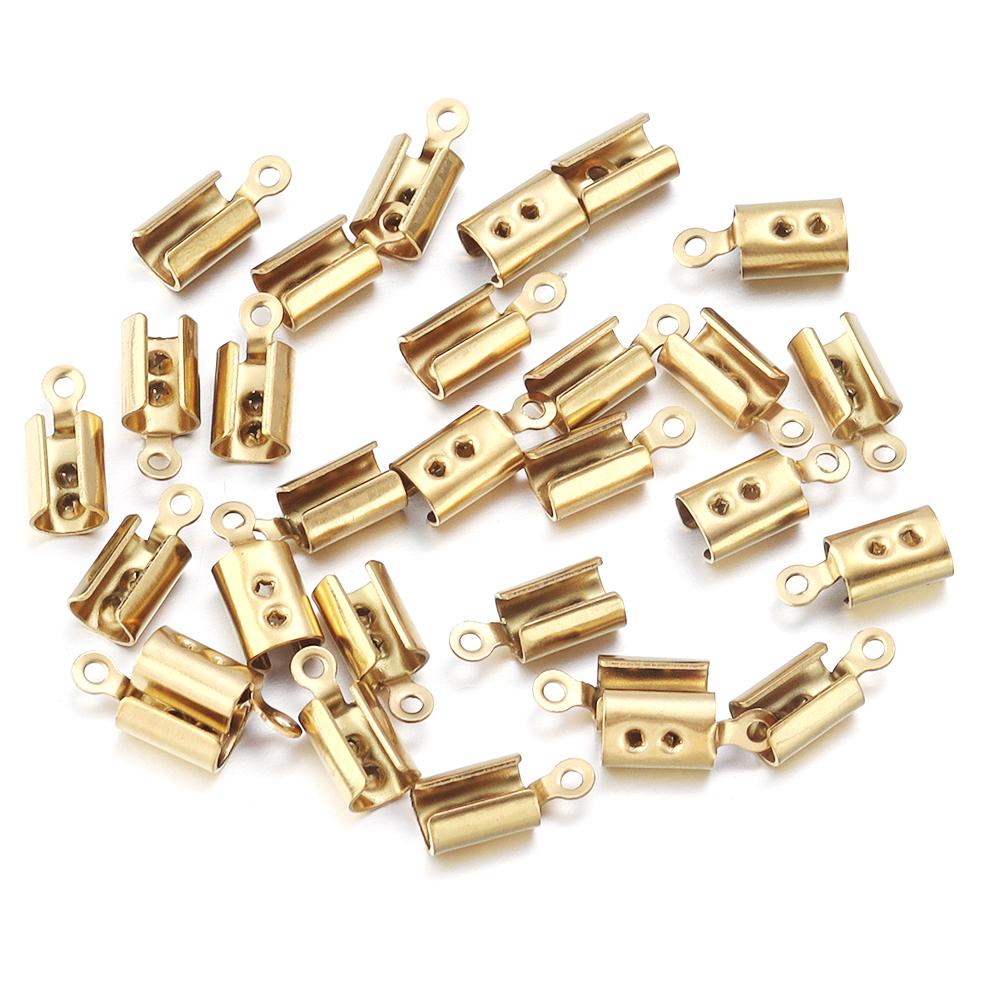 High Quality Stainless Steel Crimp End Beads Caps Leather Cord Clip Tip Fold Crimp Bead Bracelet Connectors For Jewelry Making