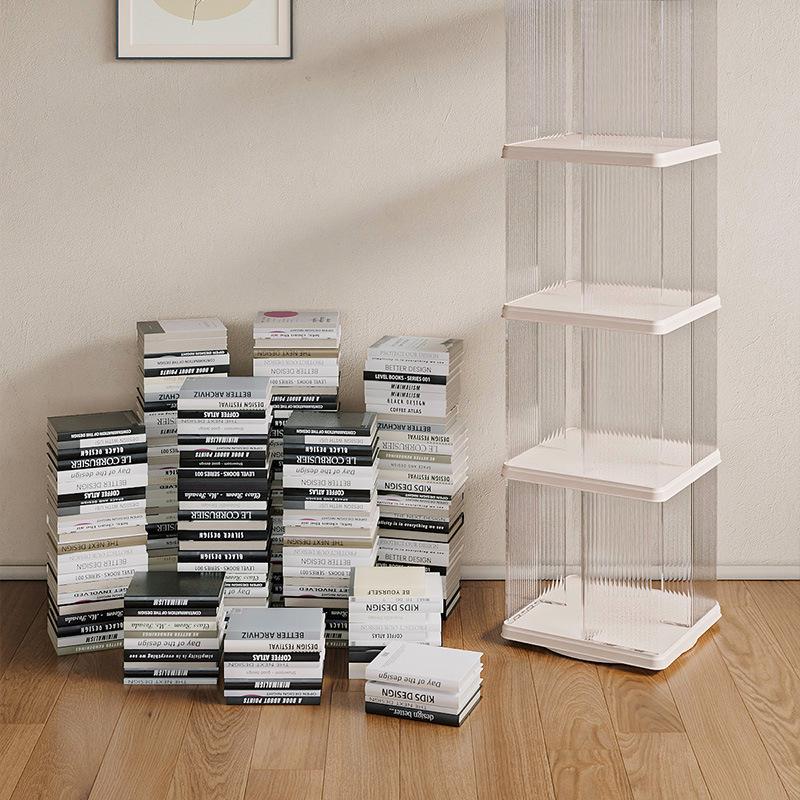 360° Rotating Transparent Bookshelf with Wheels - Children's Picture Book Storage