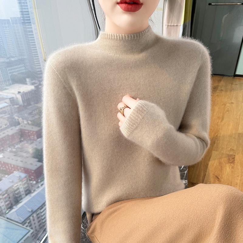 

Женский приталенный вязаный шерстяной свитер: Утепленный, Полувысокая горловина, Осенне-зимняя мода, Универсальный S suitable for 90-95 jin грязно-белый