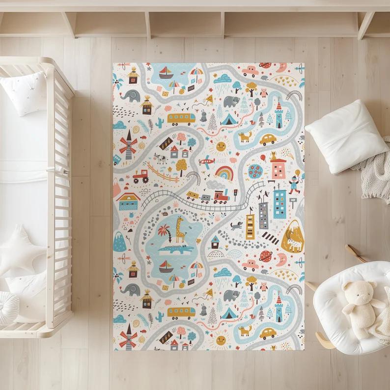 City Road Play Rug Soft Non-Slip Kids Area Rug Retro Home Decoration
