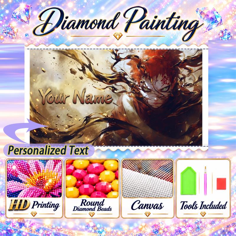Personalized Gaara Naruto Diamond Art Custom Name 5D Diamond Painting Full Drill DIY Craft