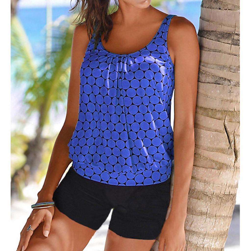2023 Polka Dot Plus Size Women's Conservative Split Swimsuit