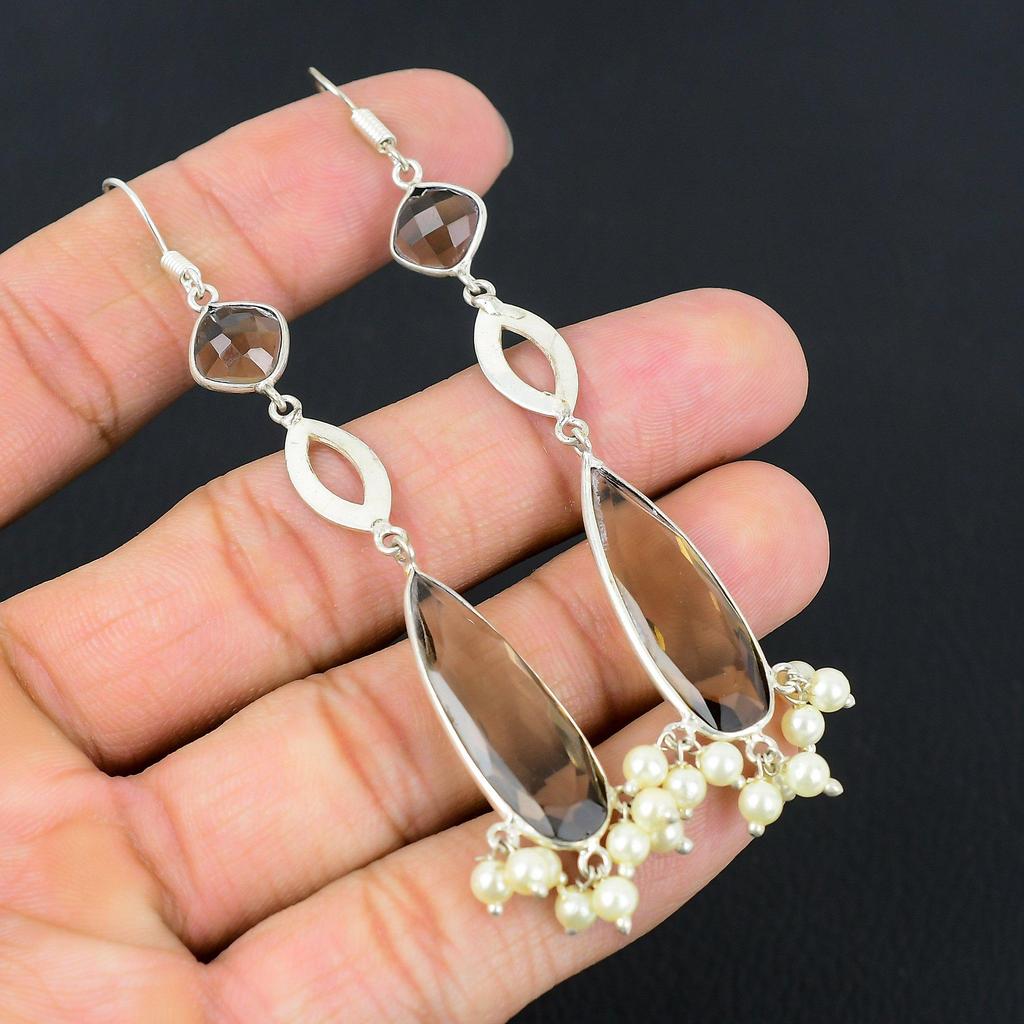 Schwestern-Tag Angebot 925 Sterlingsilber Natürlicher Rauchquarz Hängeohrringe