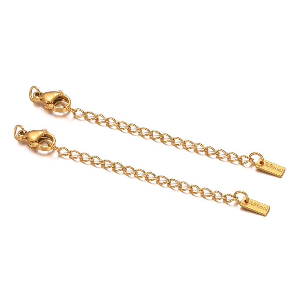10pcs Gold Color Stainless Steel Extension Tail Chains Lobster Clasps Connector DIY Bracelets Making Necklaces Components