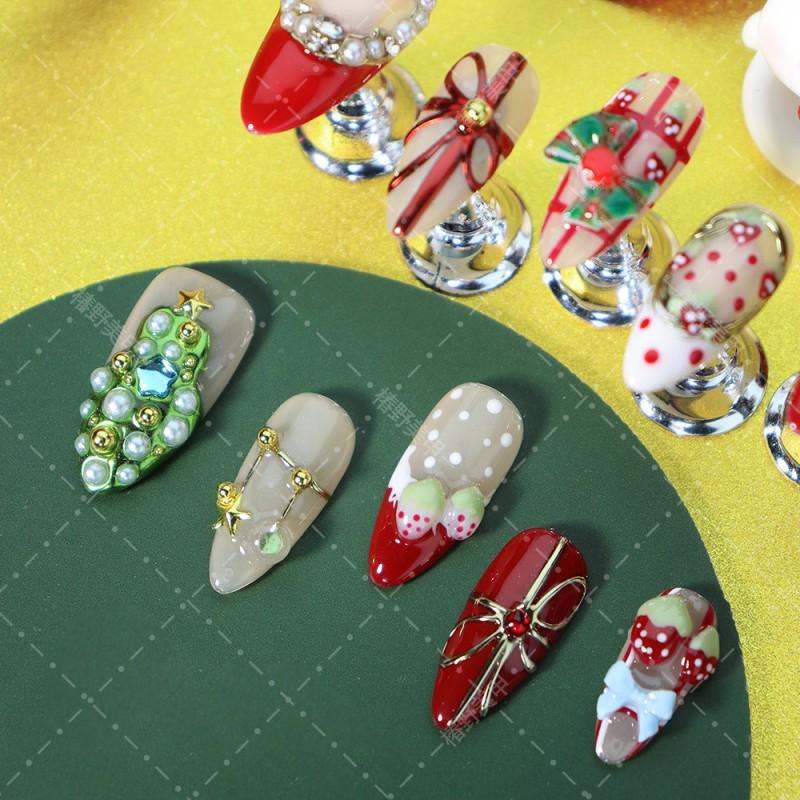 Handmade Press-On Nails Christmas Strawberry Design Red A3410 Almond Shape Women Winter Nail Art