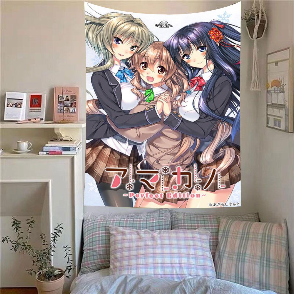 

Kawaii New Galgame Merch Printed Tapestry Amakano Wall Hanging Room Decor Aesthetic Background Cloth 74x94cm(29x37in)