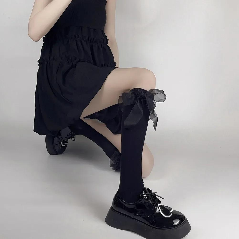Damen Strümpfe JK Japanischer Stil Kawaii Niedlich Schwarz Lange Socken Strümpfe Süße Mädchen Spitze Schleife Rüschen Knie Socken Strümpfe