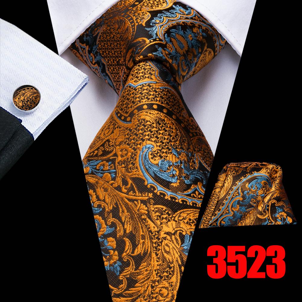 Hi-Tie Mens Golden Silk Tie Business Wedding Necktie Hanky Cufflinks