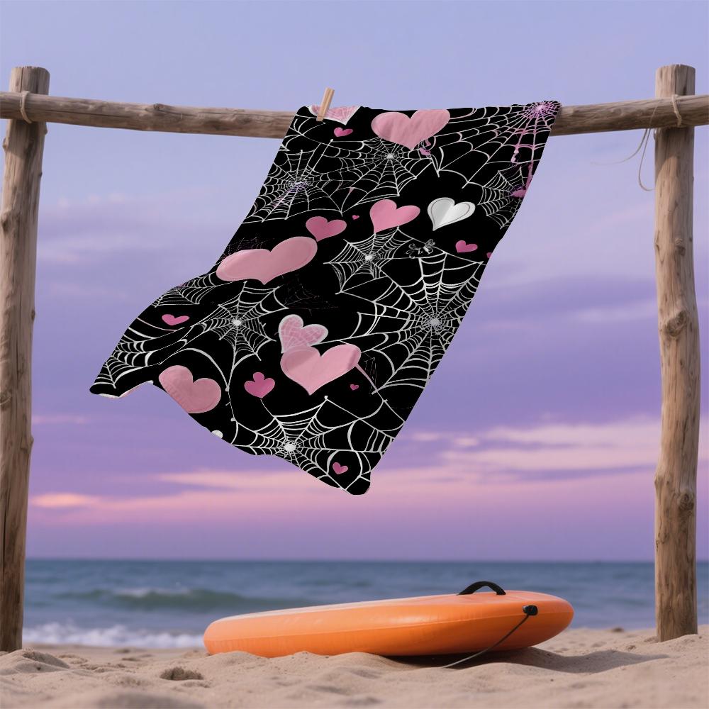 Hearts & Webs Compact Travel Beach Towel Super Absorbent Sand Resistant, Microfiber for Swimming Camping Yoga