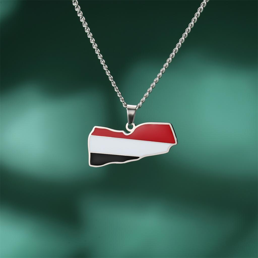 Drip Oil Yemen Map Necklace Stainless Steel Gold Silver Color Fashion Yemeni Flag Pendant Charm Patriotic Gift Wholesale