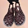 Cowhide Version~ Mesh Hollow Breathable Sandals Fishing Net Woven Bag Head Back Strap Half Slippers Flat Roman Sandals