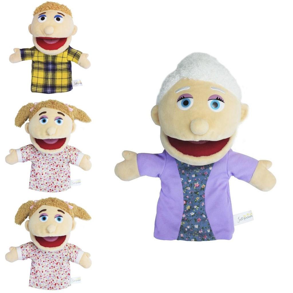Giocattolo Bambola di Peluche Marionetta a Mano Famiglia Completa a Bocca Aperta Per Giochi di Ruolo e Racconto
