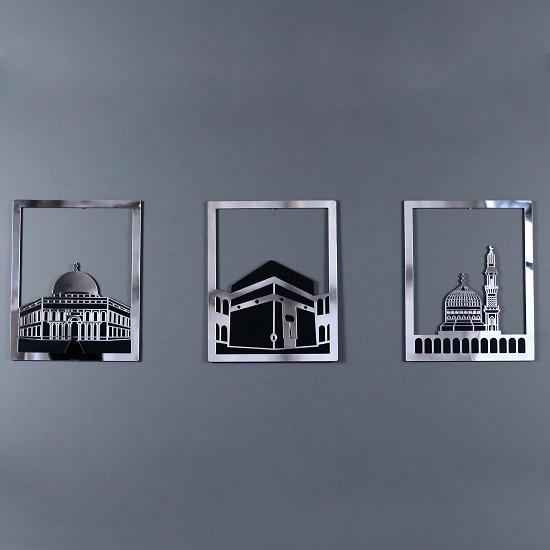 Set von Masjid Al Aqsa, Masjid Al Haram Masjid An Nabawi aus Holz, Acryl, Kaaba, Wanddekoration, Ramadan-Dekoration, muslimisches Geschenk