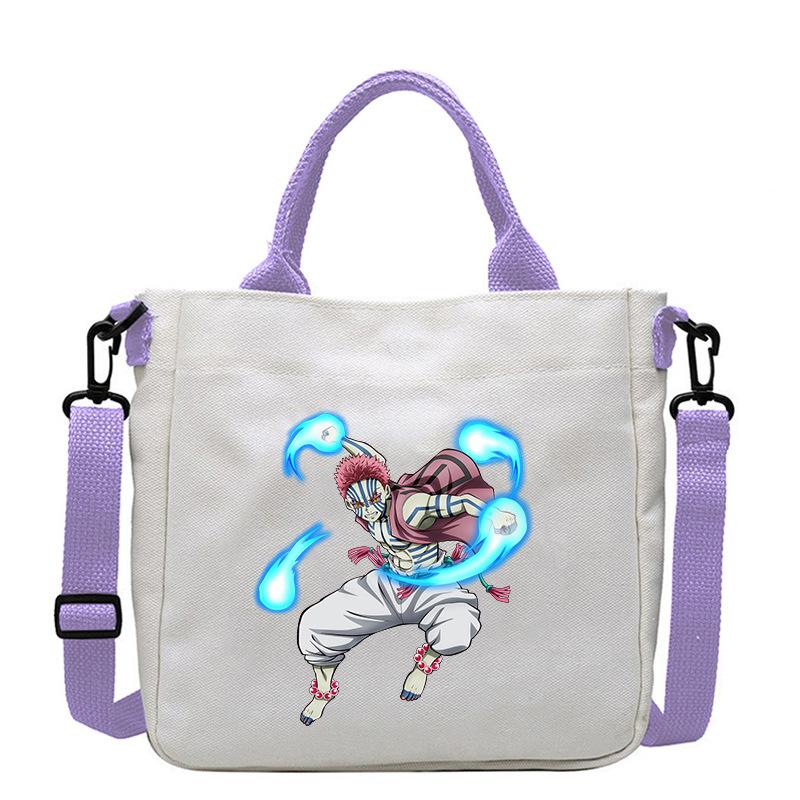 Japan Cartoon Comics Akaza Demon Slayer Print Canvas Shoulder Bag Women's Commuter Bag Handbag 7553