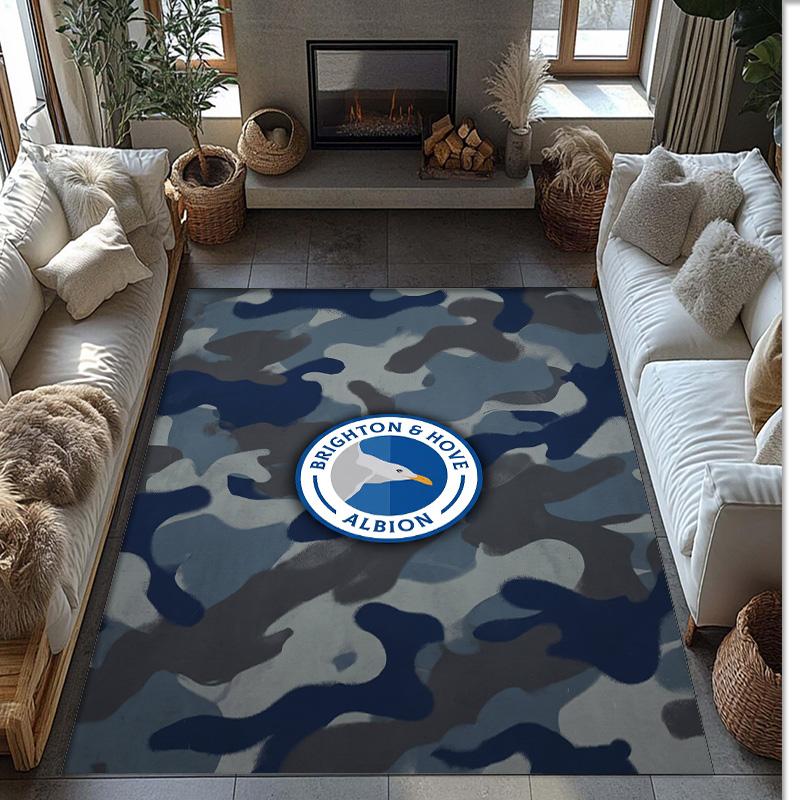 Brighton & Hove Albion Football Print Crystal Velvet Rug, Comfortable Water Absorbent Non Slip Indoor Floor Carpet